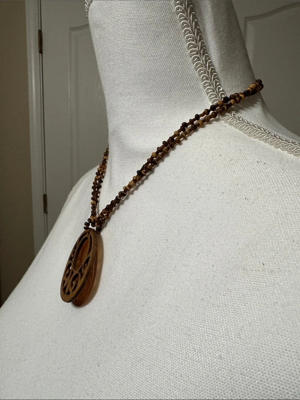 Boho Brown Wooden Carved Pendant Necklace - Women Jewelry